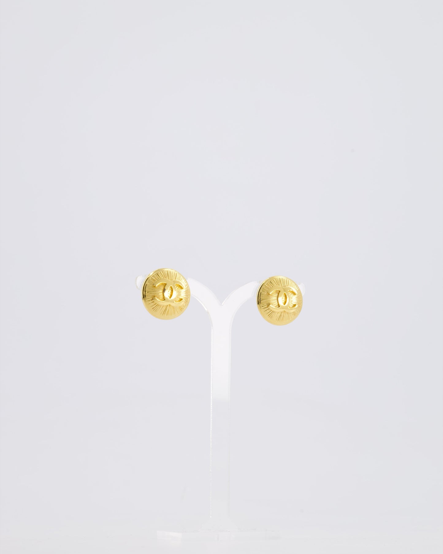 Chanel *HOT* Gold Medallion Starburst Clip On Earrings with CC Logo Detail Jewelry