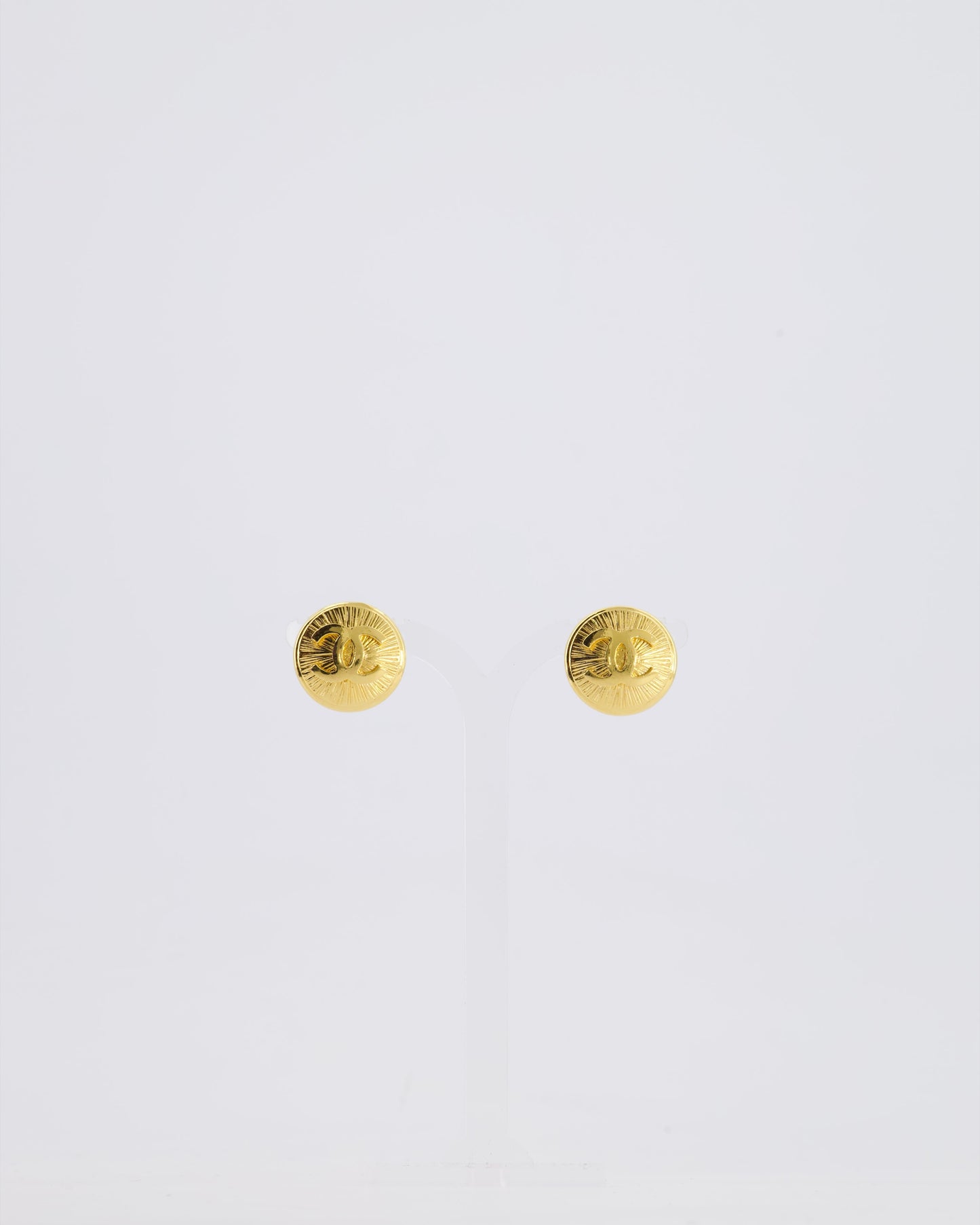 Chanel *HOT* Gold Medallion Starburst Clip On Earrings with CC Logo Detail Jewelry