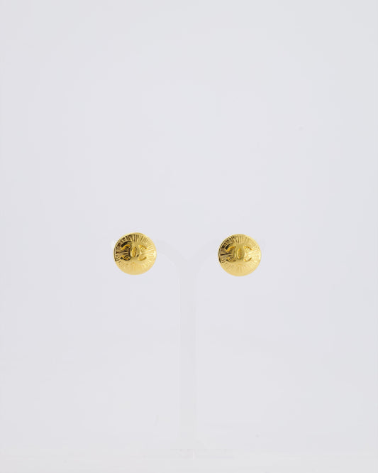 Chanel *HOT* Gold Medallion Starburst Clip On Earrings with CC Logo Detail Jewelry