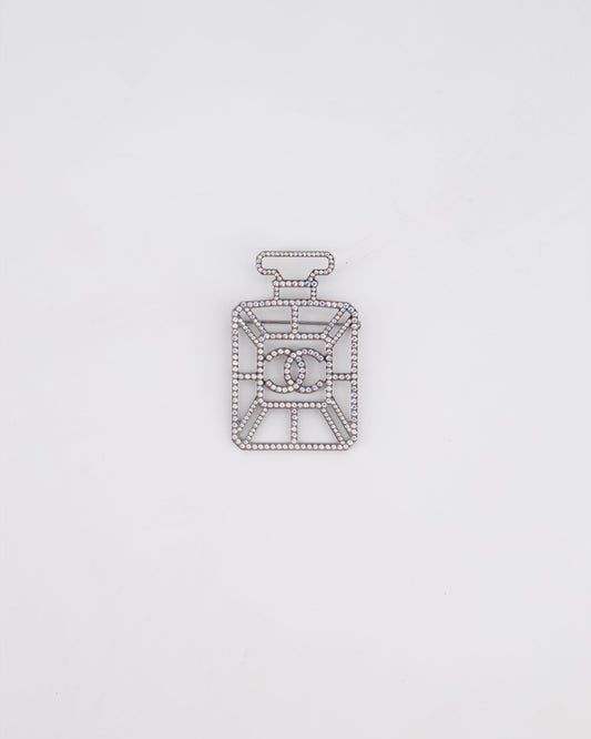 Chanel Silver Perfume Bottle Brooch with Crystals Detail