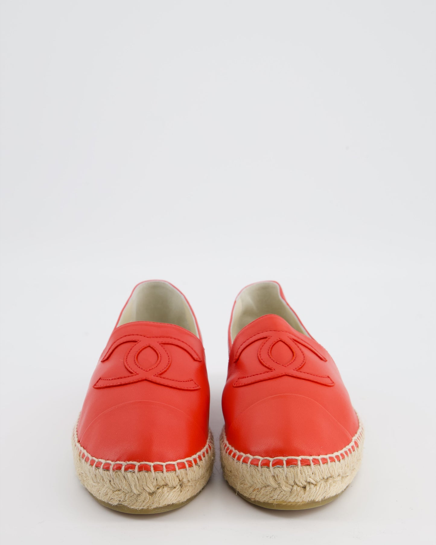 Chanel Coral Red Leather Espadrilles with CC Logo Size EU 41 RRP £730 Accessory