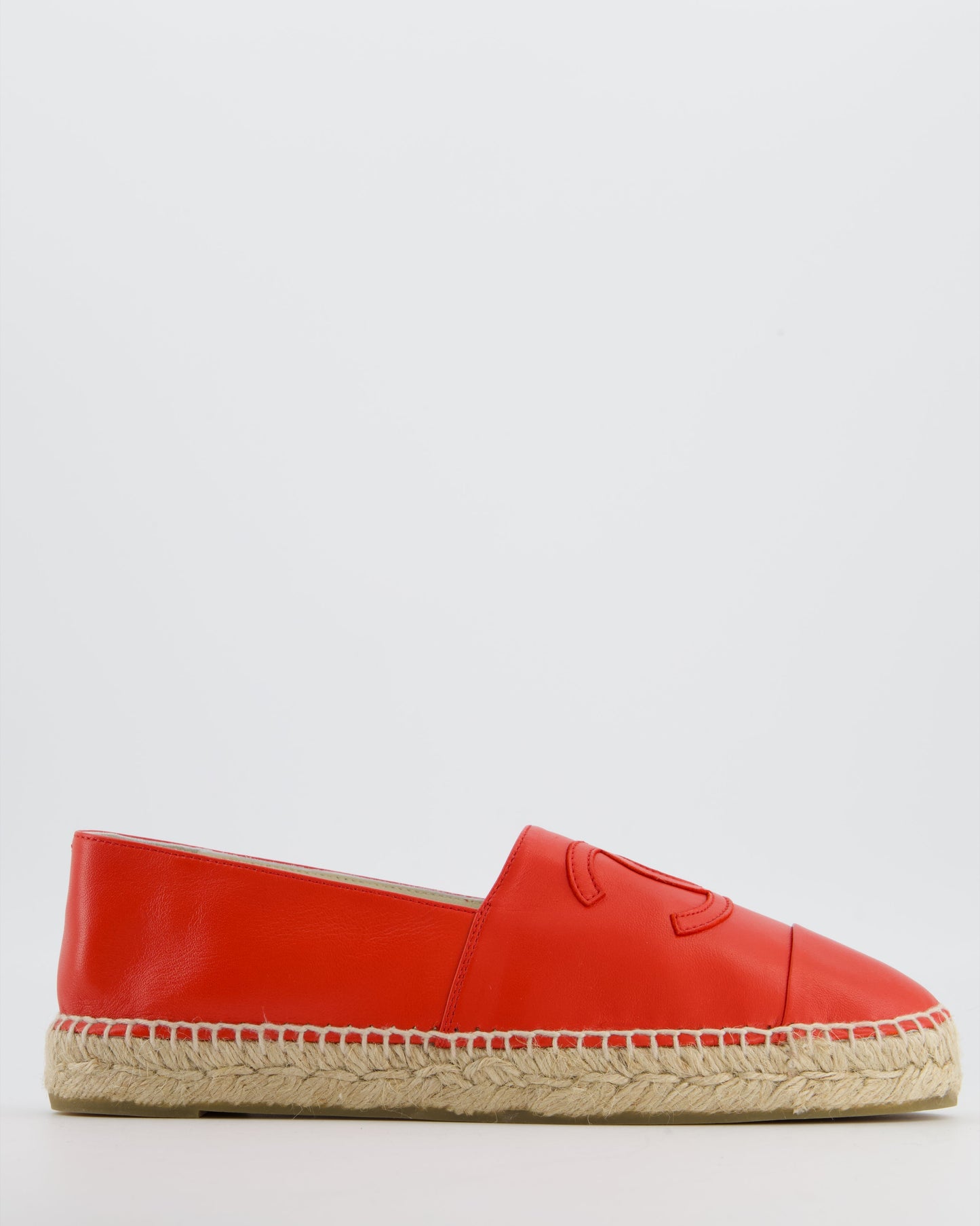 Chanel Coral Red Leather Espadrilles with CC Logo Size EU 41 RRP £730 Accessory