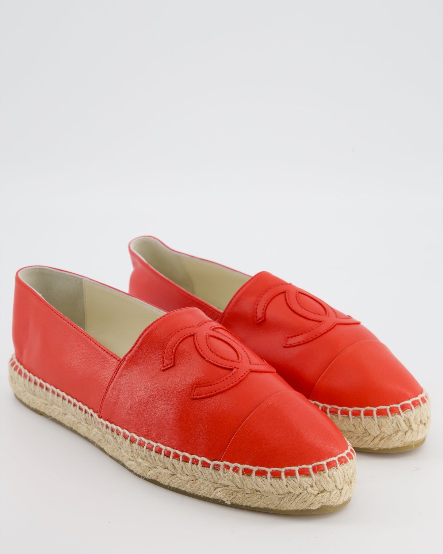 Chanel Coral Red Leather Espadrilles with CC Logo Size EU 41 RRP £730 Accessory