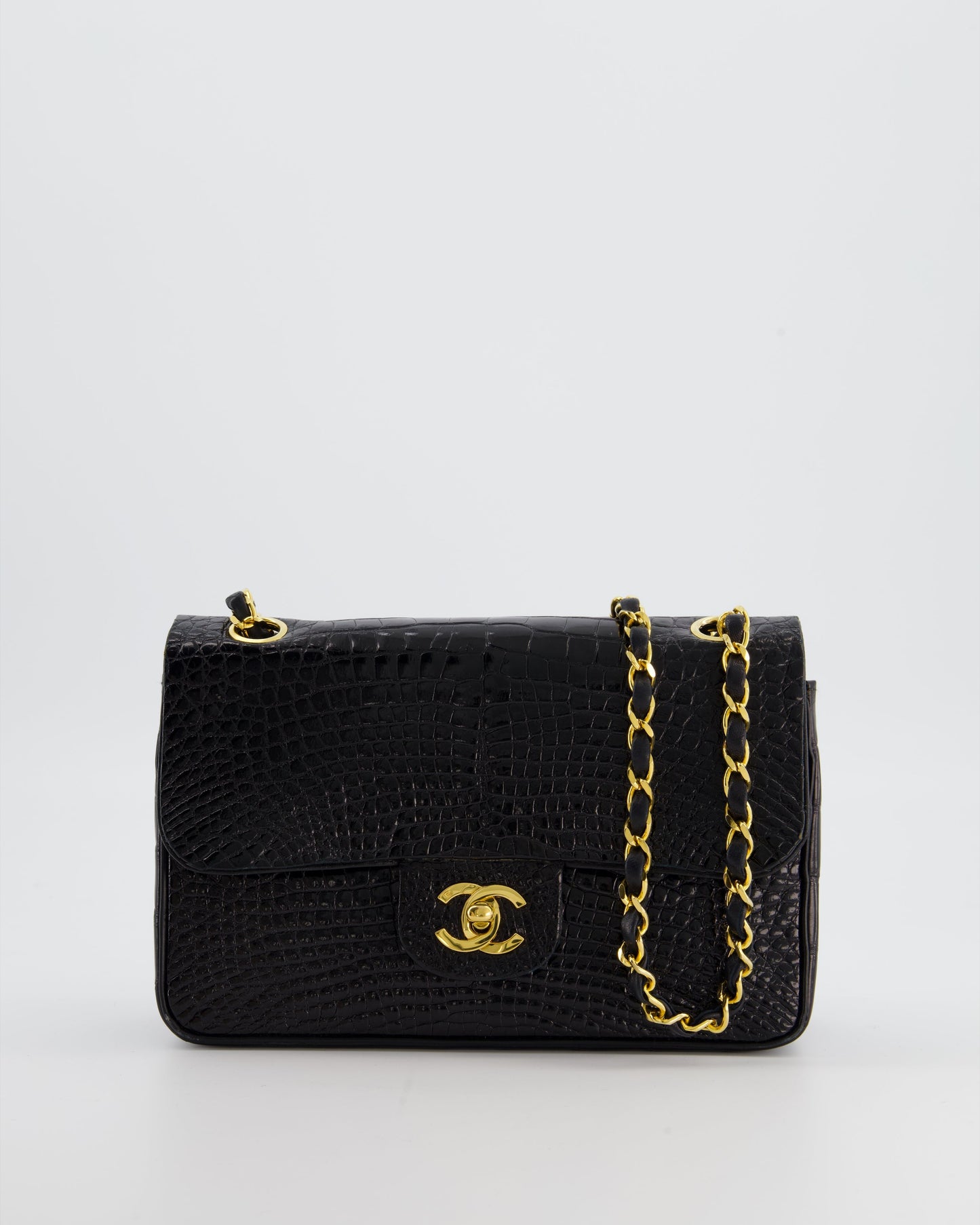 Chanel *RARE* Black Classic Flap Bag in Shiny Crocodile Leather with Gold Hardware