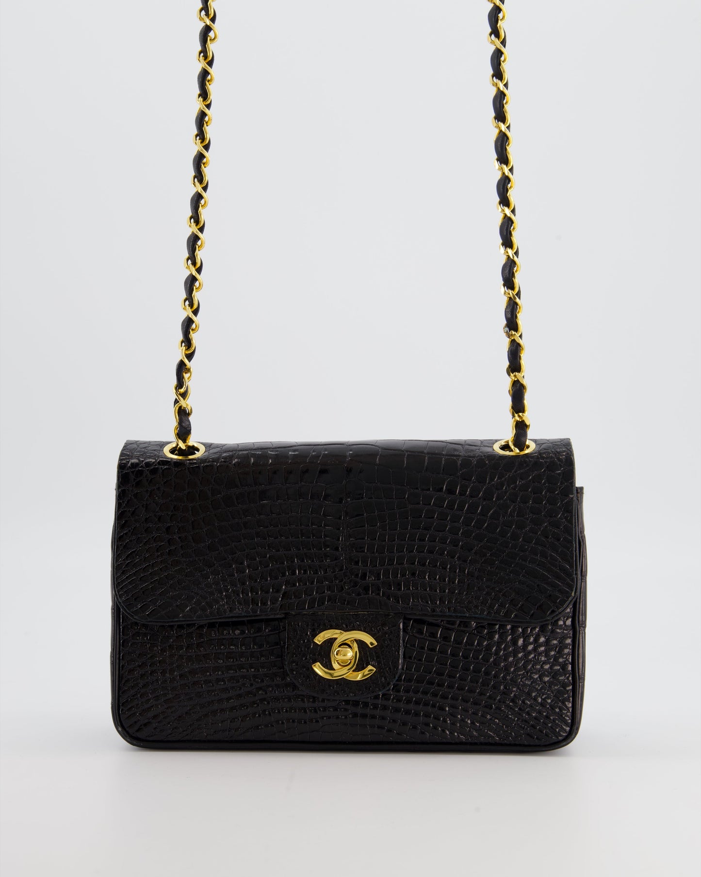 Chanel *RARE* Black Classic Flap Bag in Shiny Crocodile Leather with Gold Hardware