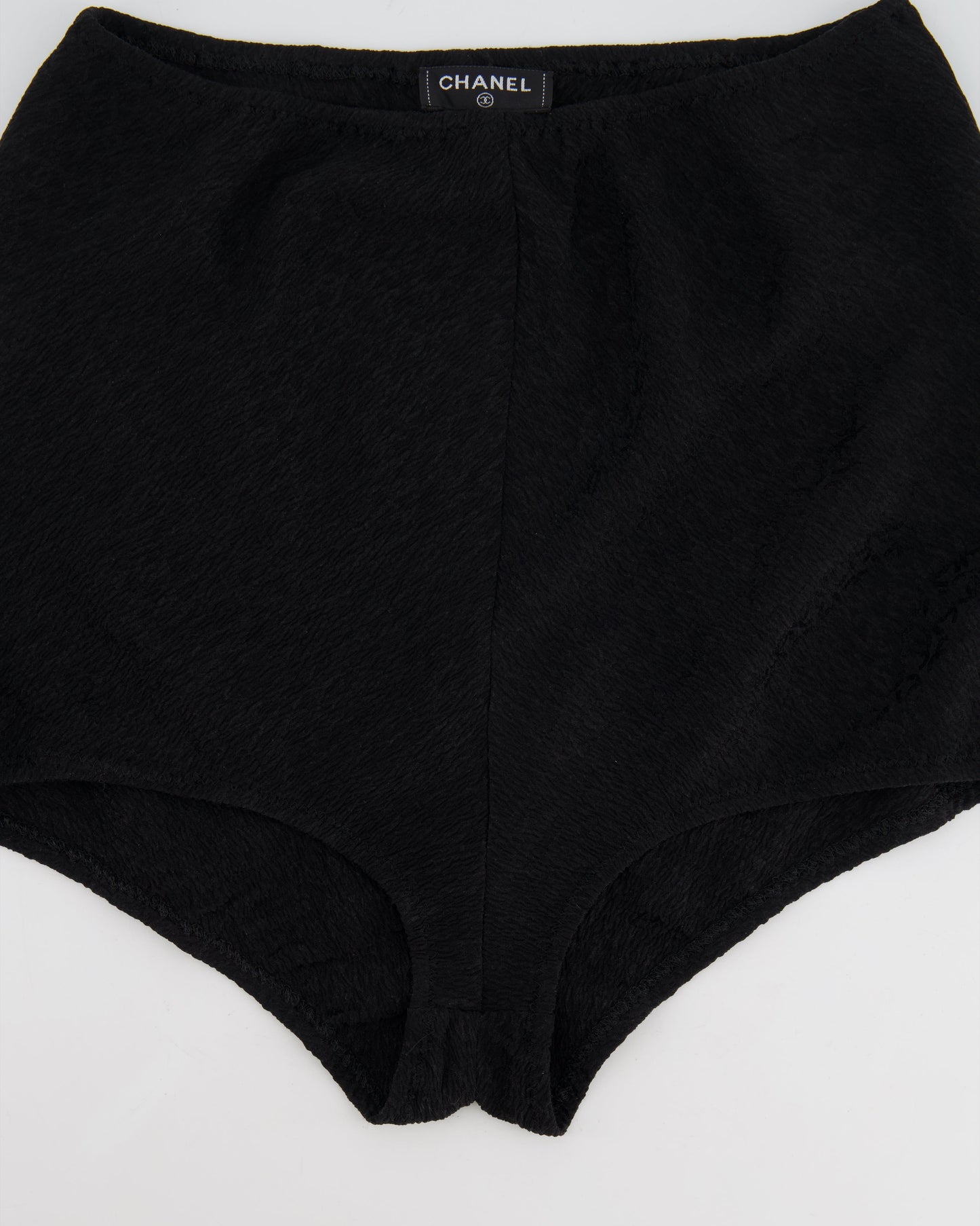 Chanel Black Silk Micro Shorts with CC Logo Prints Size FR 36 (UK 8)