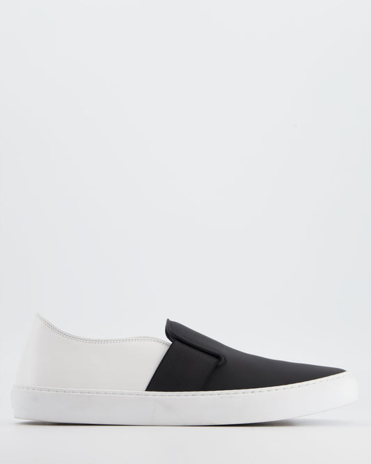 Chanel Black & White Calfskin Leather Slip-On Trainers EU 40 Accessory