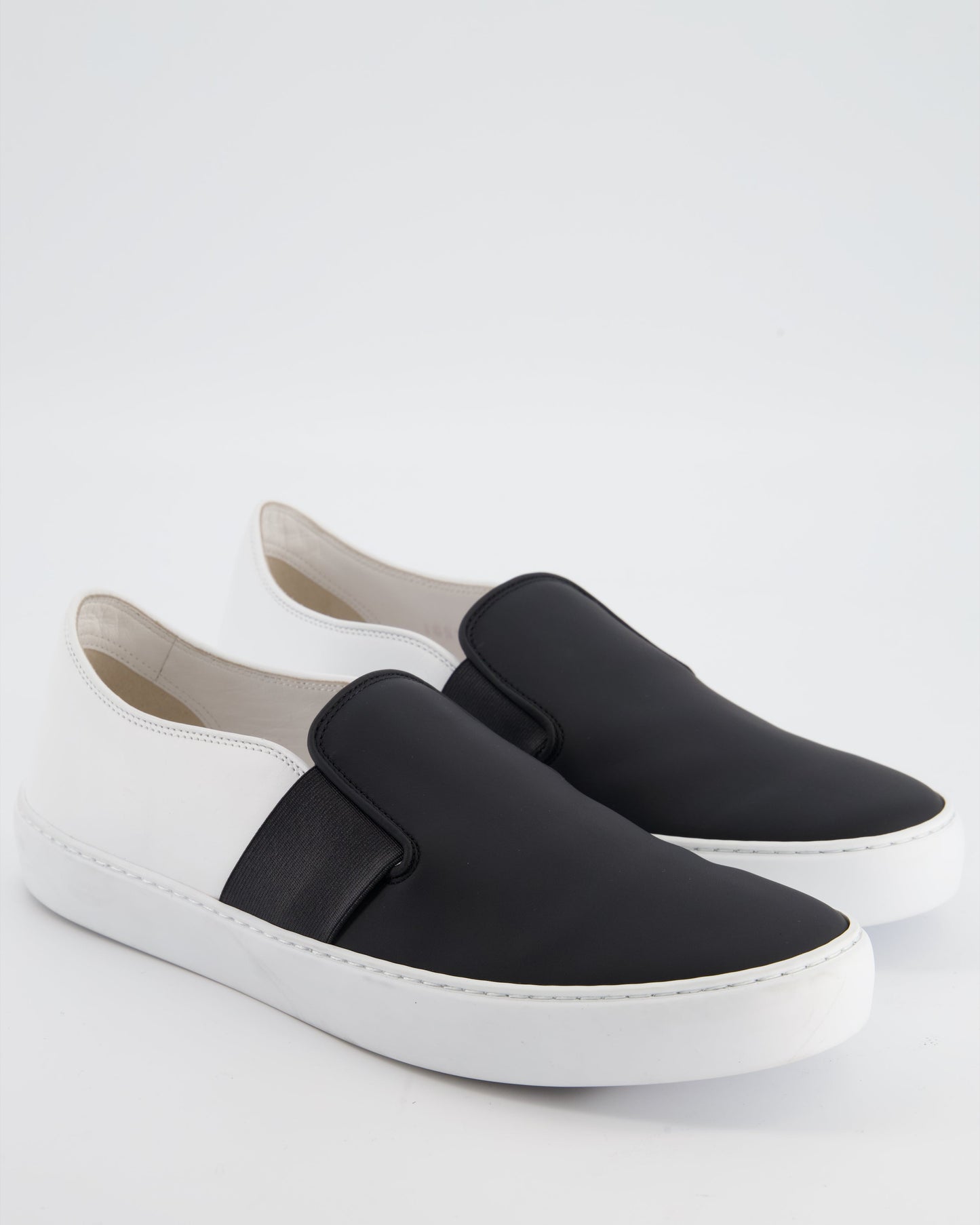 Chanel Black & White Calfskin Leather Slip-On Trainers EU 40 Accessory