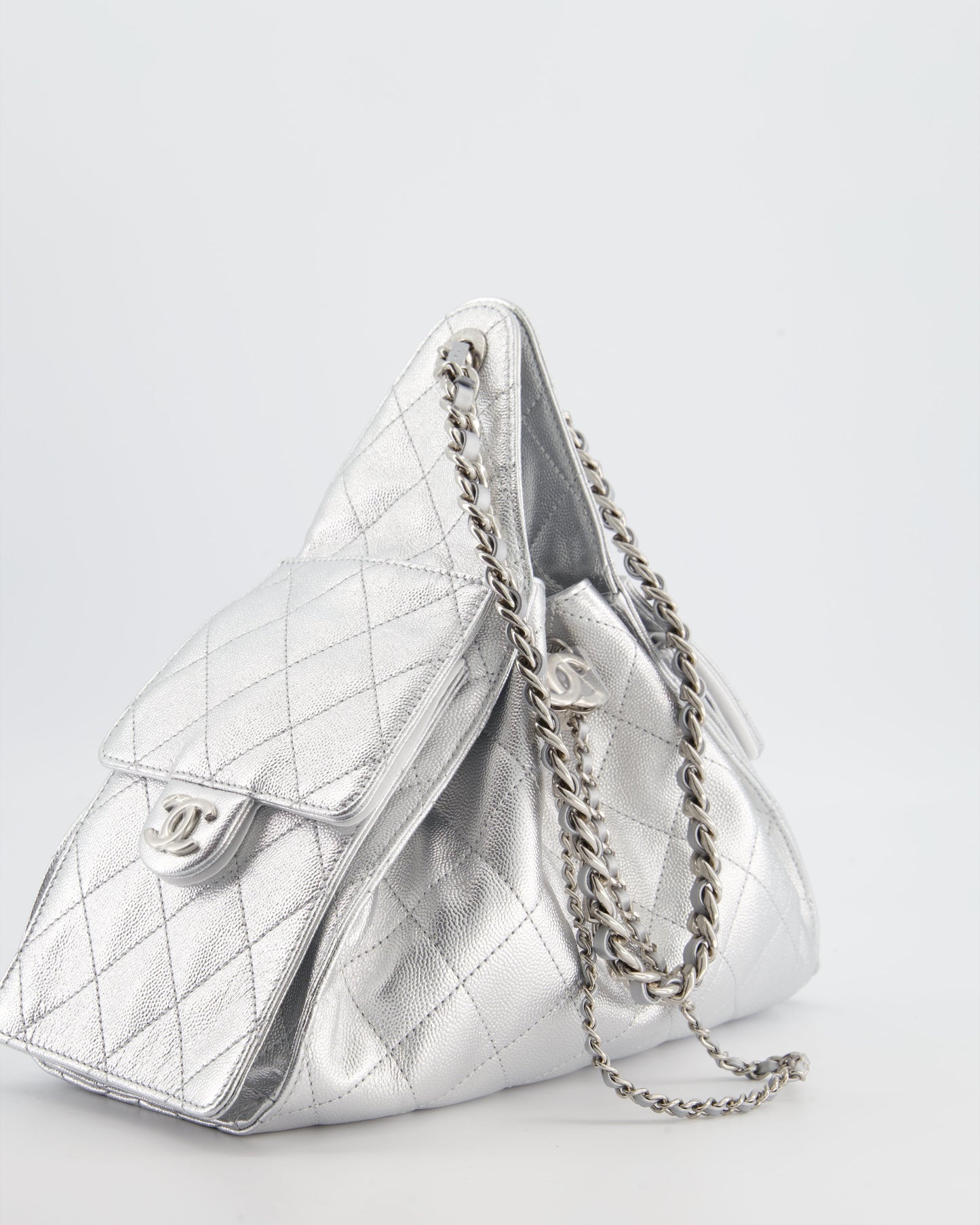 Chanel *RARE* Silver Caviar Leather Small 25 Handbag with Silver Hardware