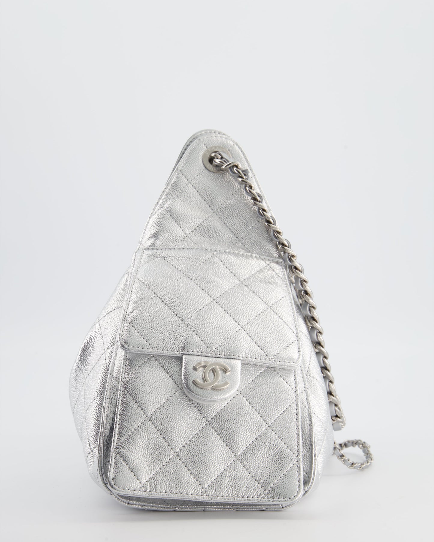Chanel *RARE* Silver Caviar Leather Small 25 Handbag with Silver Hardware
