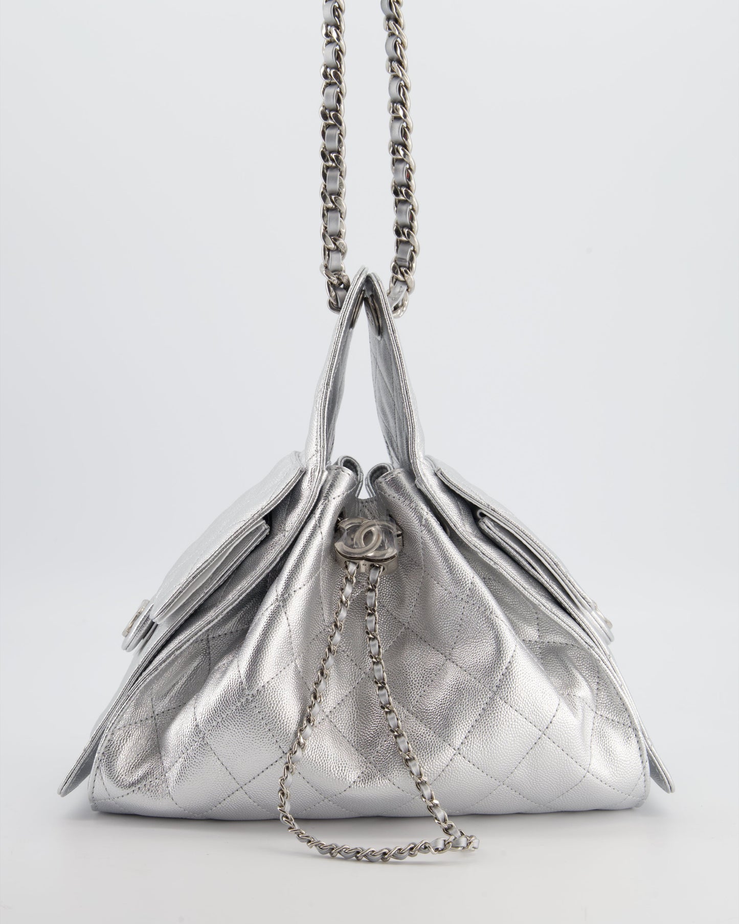 Chanel *RARE* Silver Caviar Leather Small 25 Handbag with Silver Hardware