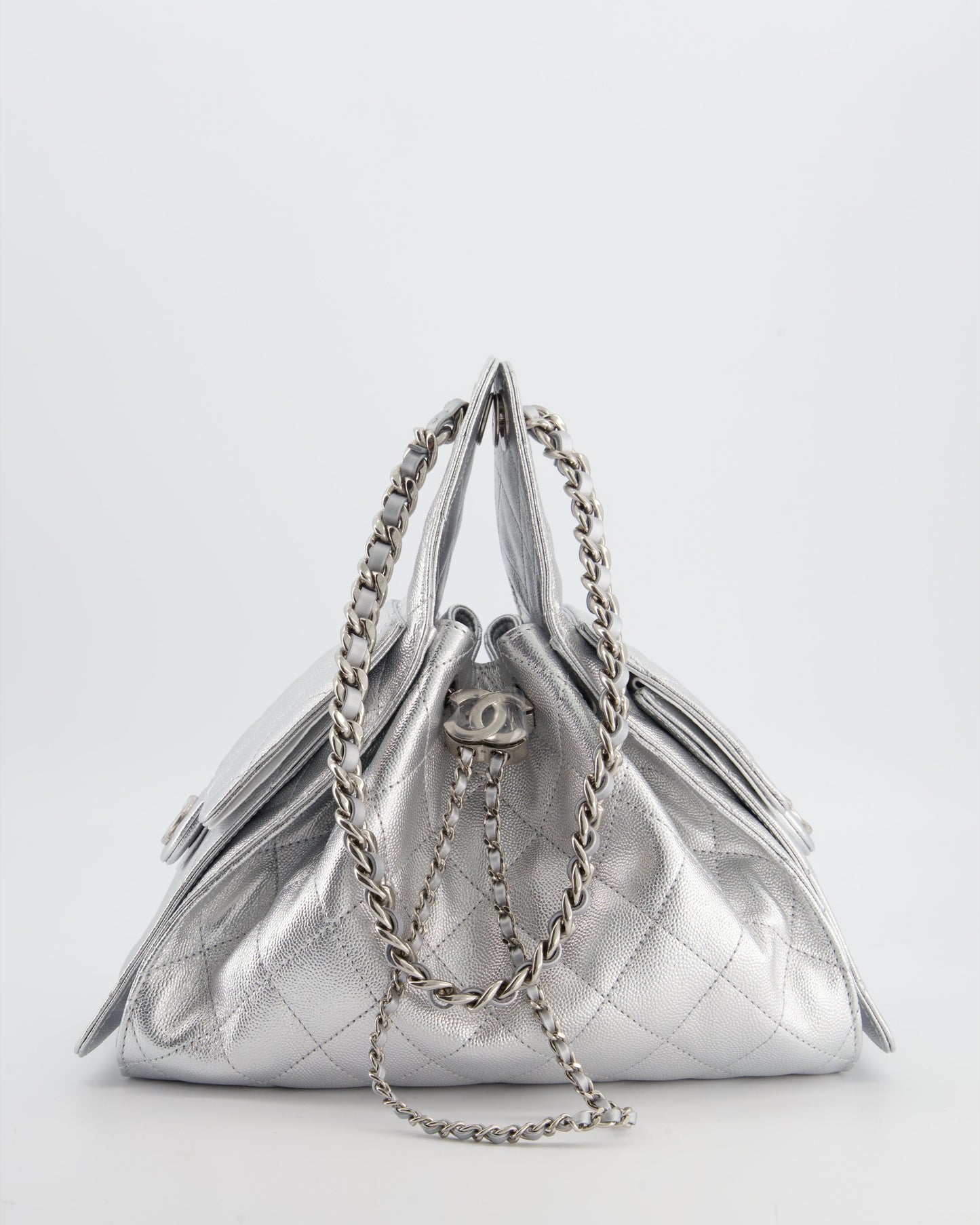 Chanel *RARE* Silver Caviar Leather Small 25 Handbag with Silver Hardware