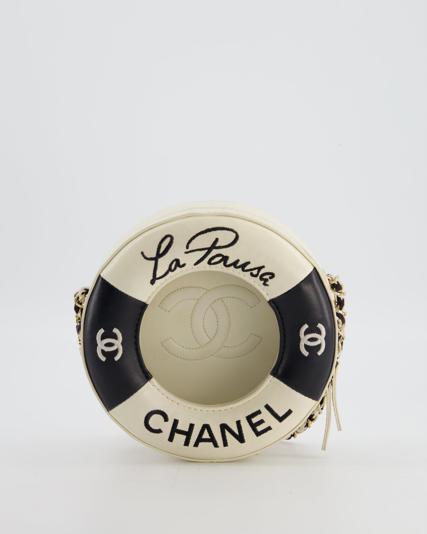 Chanel *RARE & FIRE * La Pausa Coco Lifesaver in Black and White with Champagne Gold Hardware Accessory