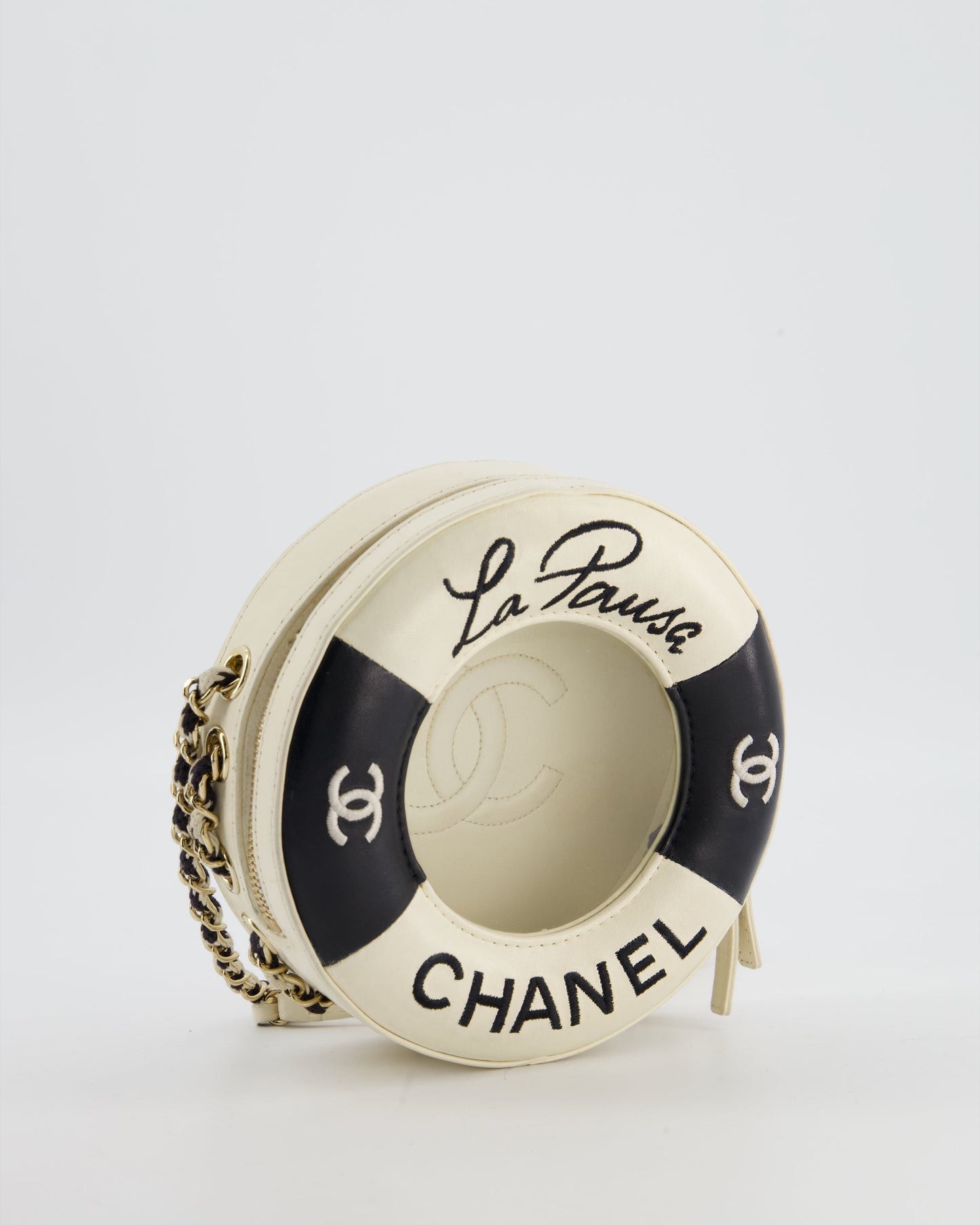 Chanel *RARE & FIRE * La Pausa Coco Lifesaver in Black and White with Champagne Gold Hardware Accessory