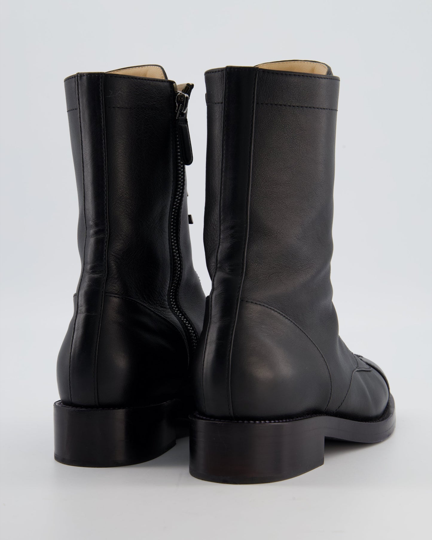 Chanel Black Lace Up CC Military Boots Size EU 39.5C