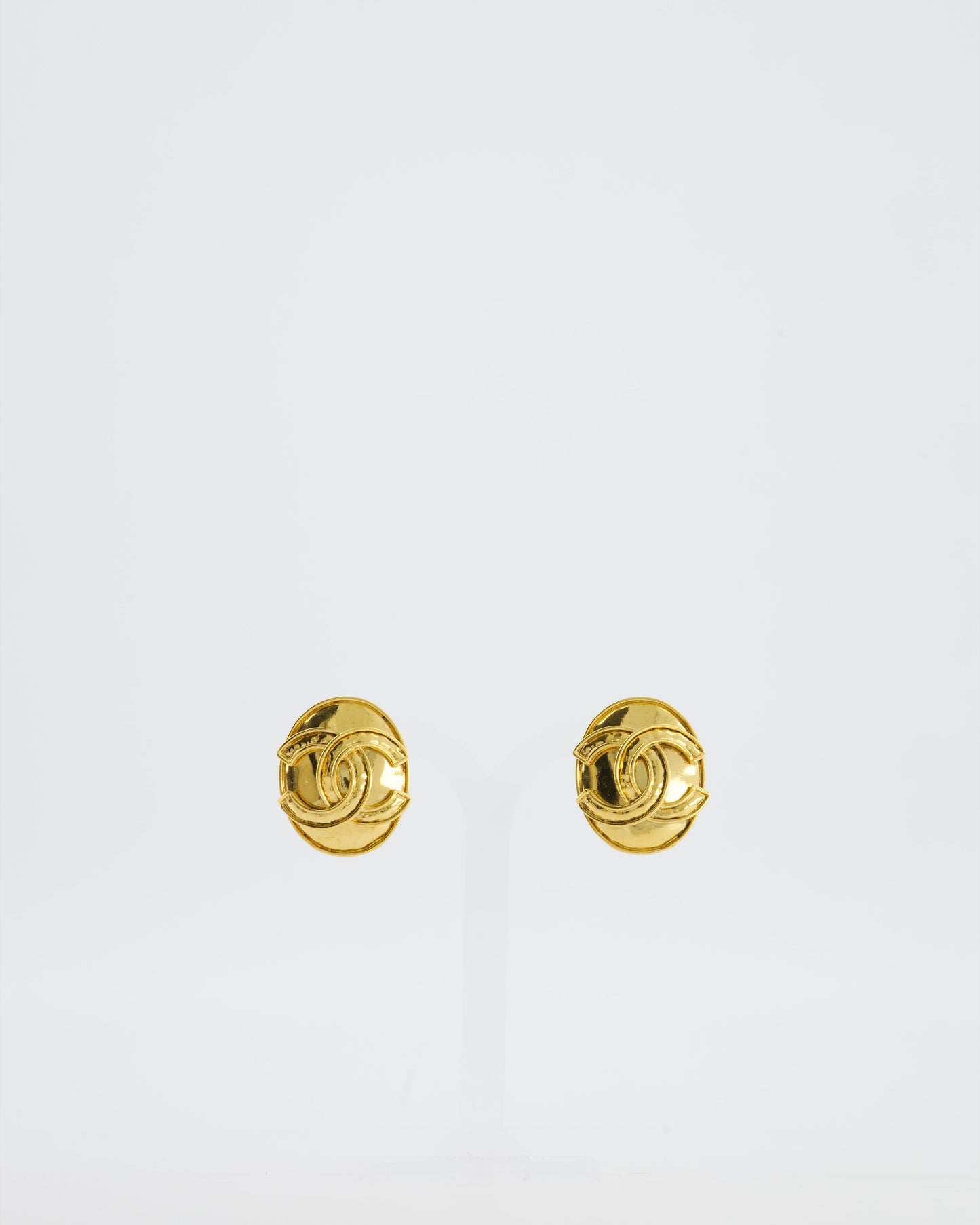 Chanel Gold Medallion Clip On Earrings with CC Logo Detail Jewelry