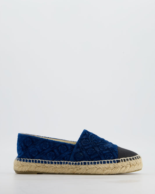 Chanel Blue Velvet Rose Print Espadrilles with CC Logo Size EU 37 Accessory