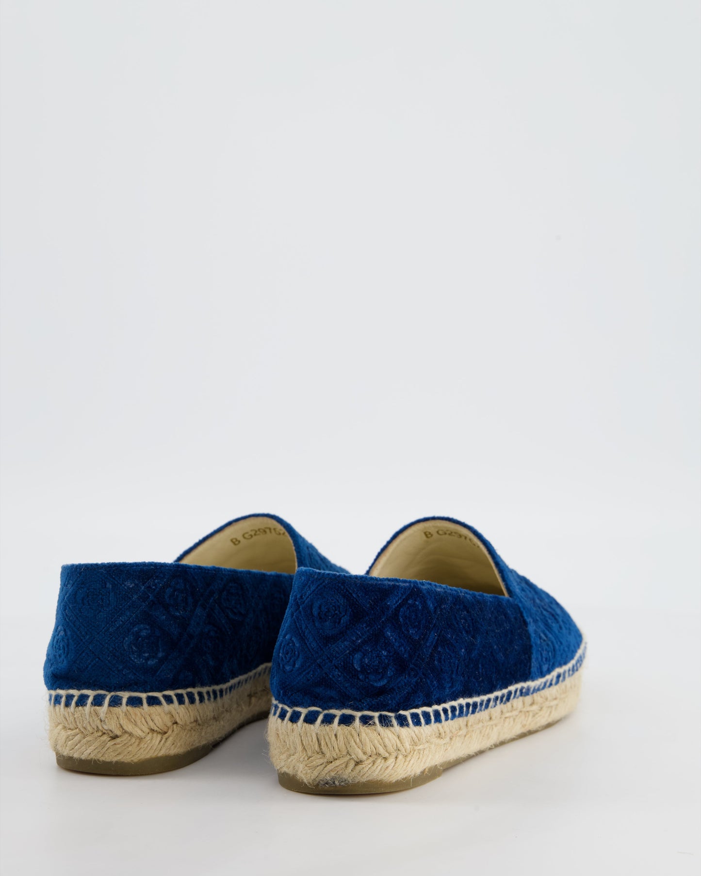 Chanel Blue Velvet Rose Print Espadrilles with CC Logo Size EU 37 Accessory