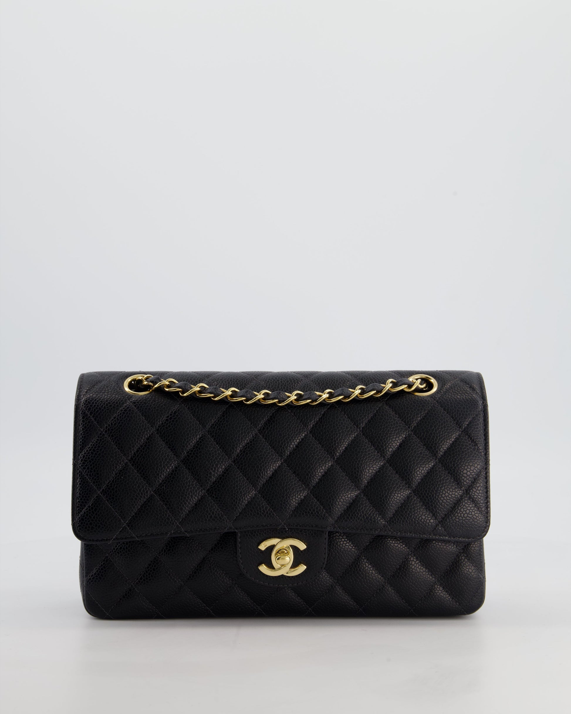 Chanel   Medium Black Classic Double Flap Bag in Caviar Leather with Gold Hardware