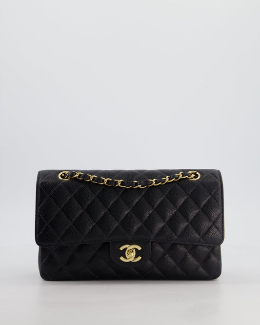 Chanel   Medium Black Classic Double Flap Bag in Caviar Leather with Gold Hardware