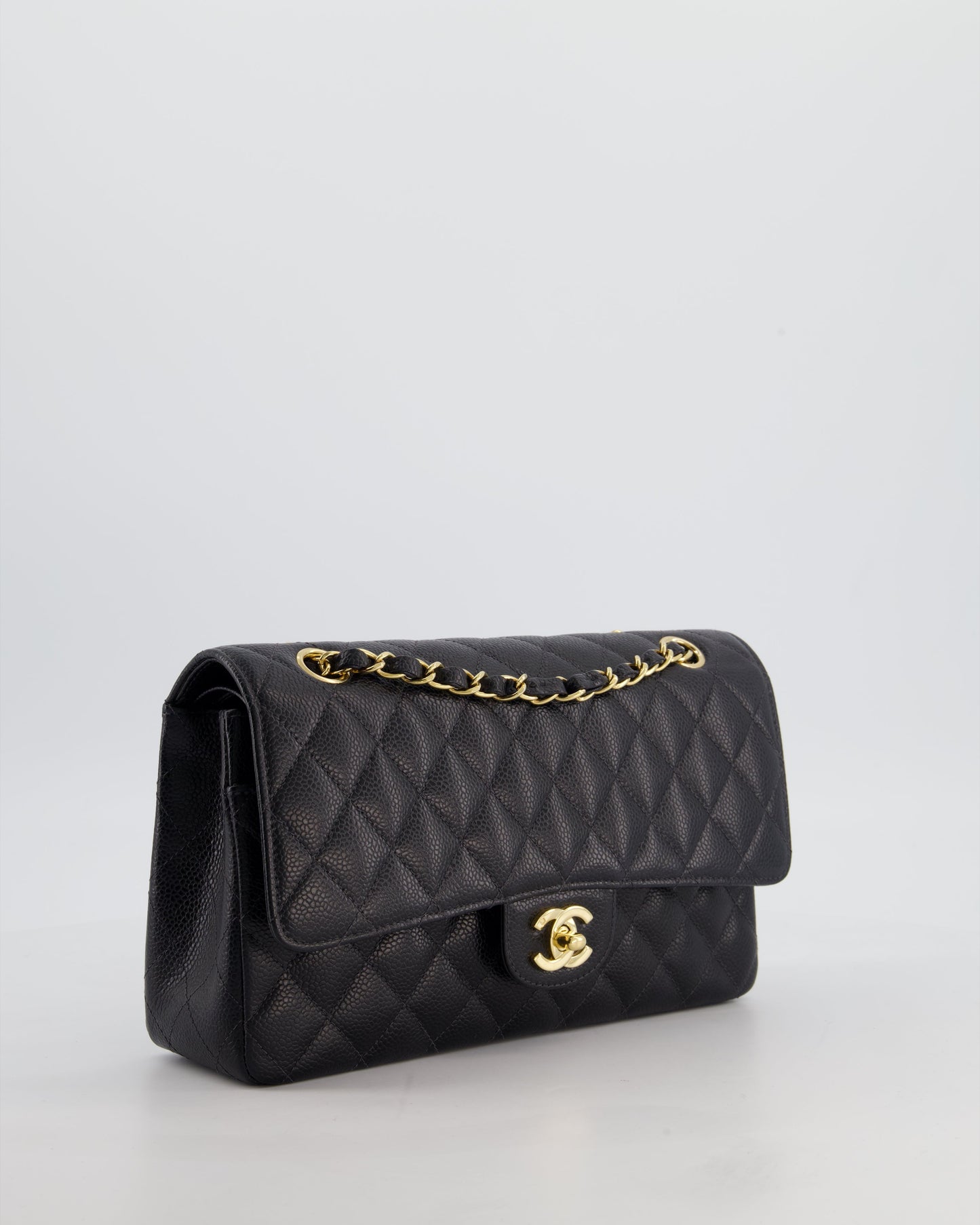 Chanel   Medium Black Classic Double Flap Bag in Caviar Leather with Gold Hardware