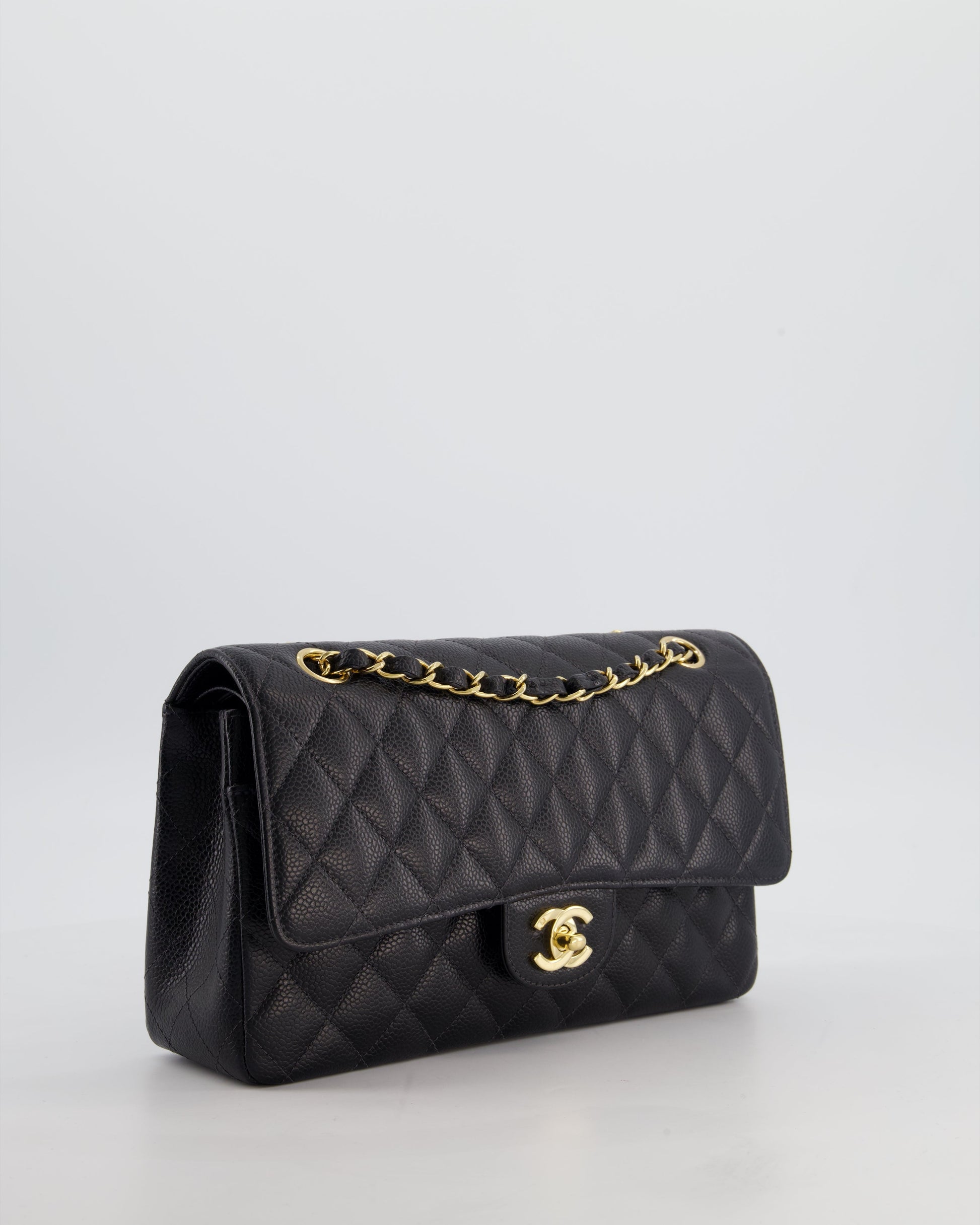 Chanel   Medium Black Classic Double Flap Bag in Caviar Leather with Gold Hardware