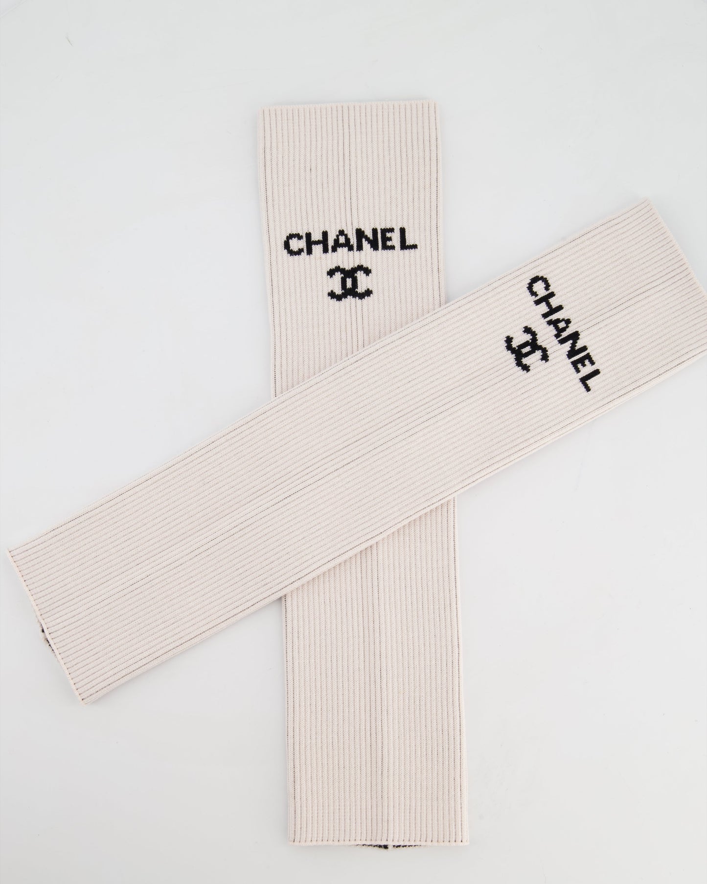 Chanel Light Pink Knit Leg Warmers with Black Logo