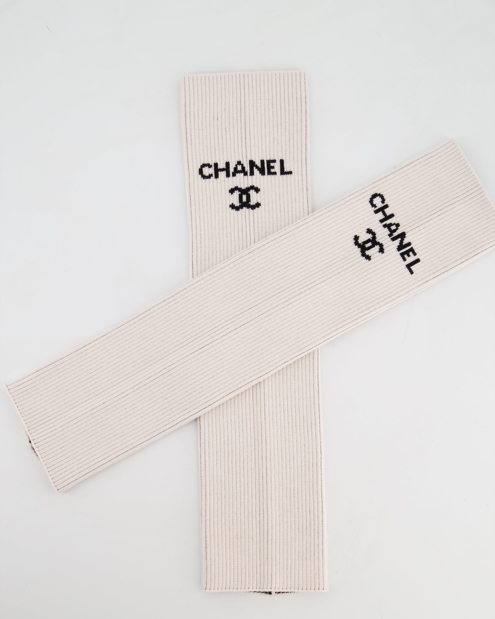 Chanel Light Pink Knit Leg Warmers with Black Logo