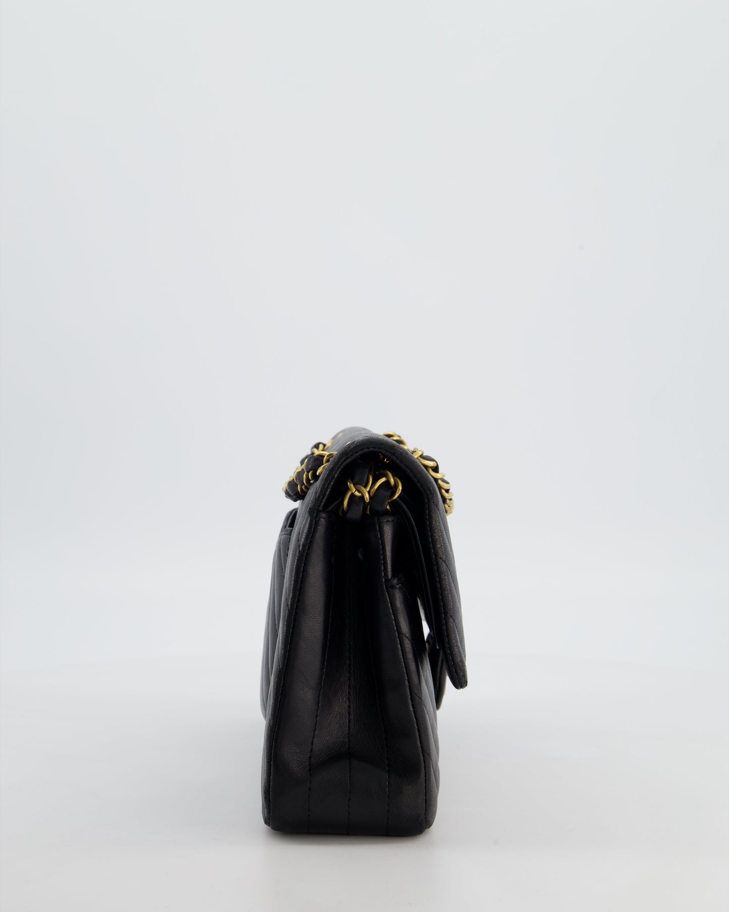 *FIRE PRICE* Chanel Black Chevron Medium Classic Double Flap Bag in Lambskin Leather with Gold Hardware