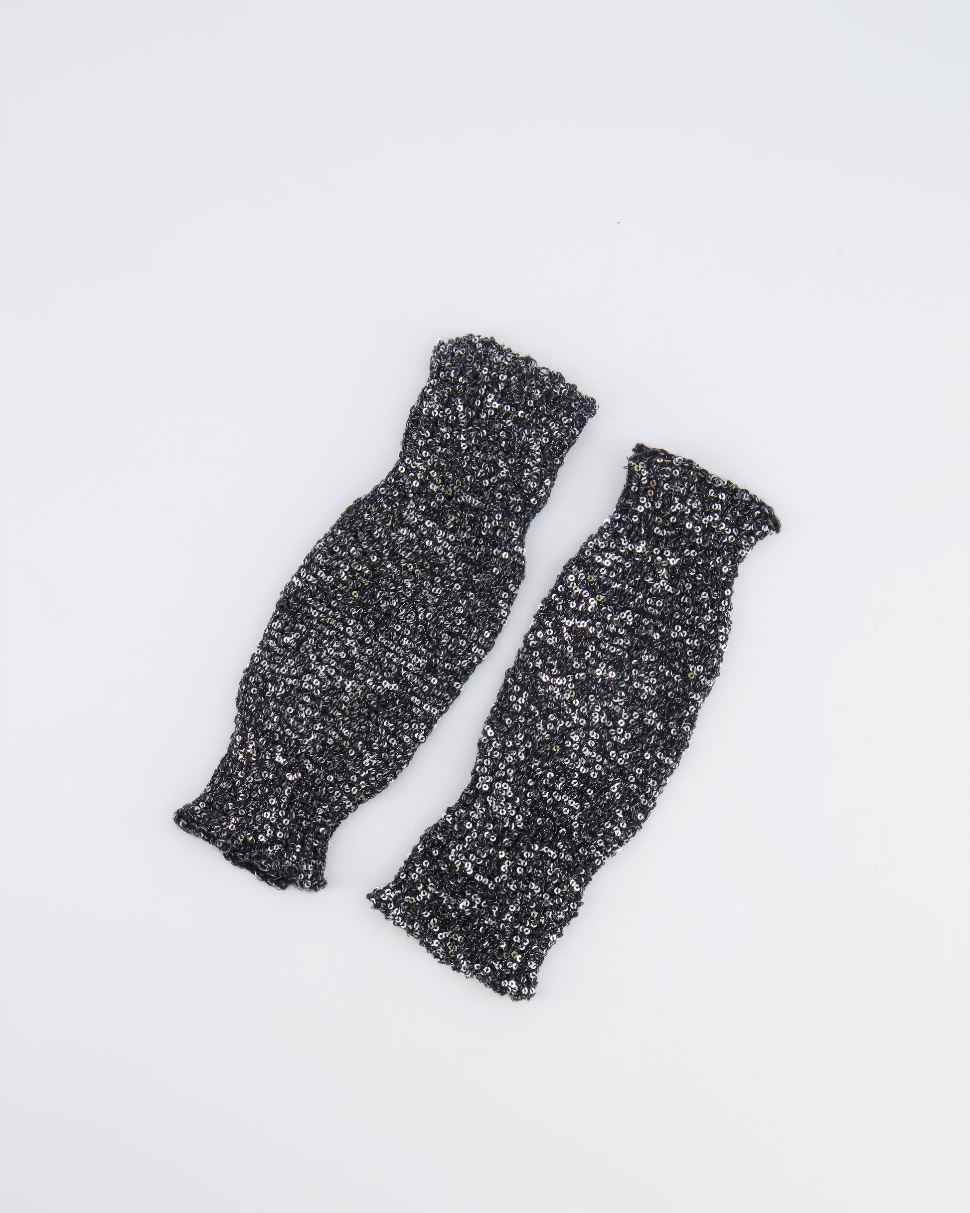 Chanel Black and Silver Sequin Embellished Mitten Gloves