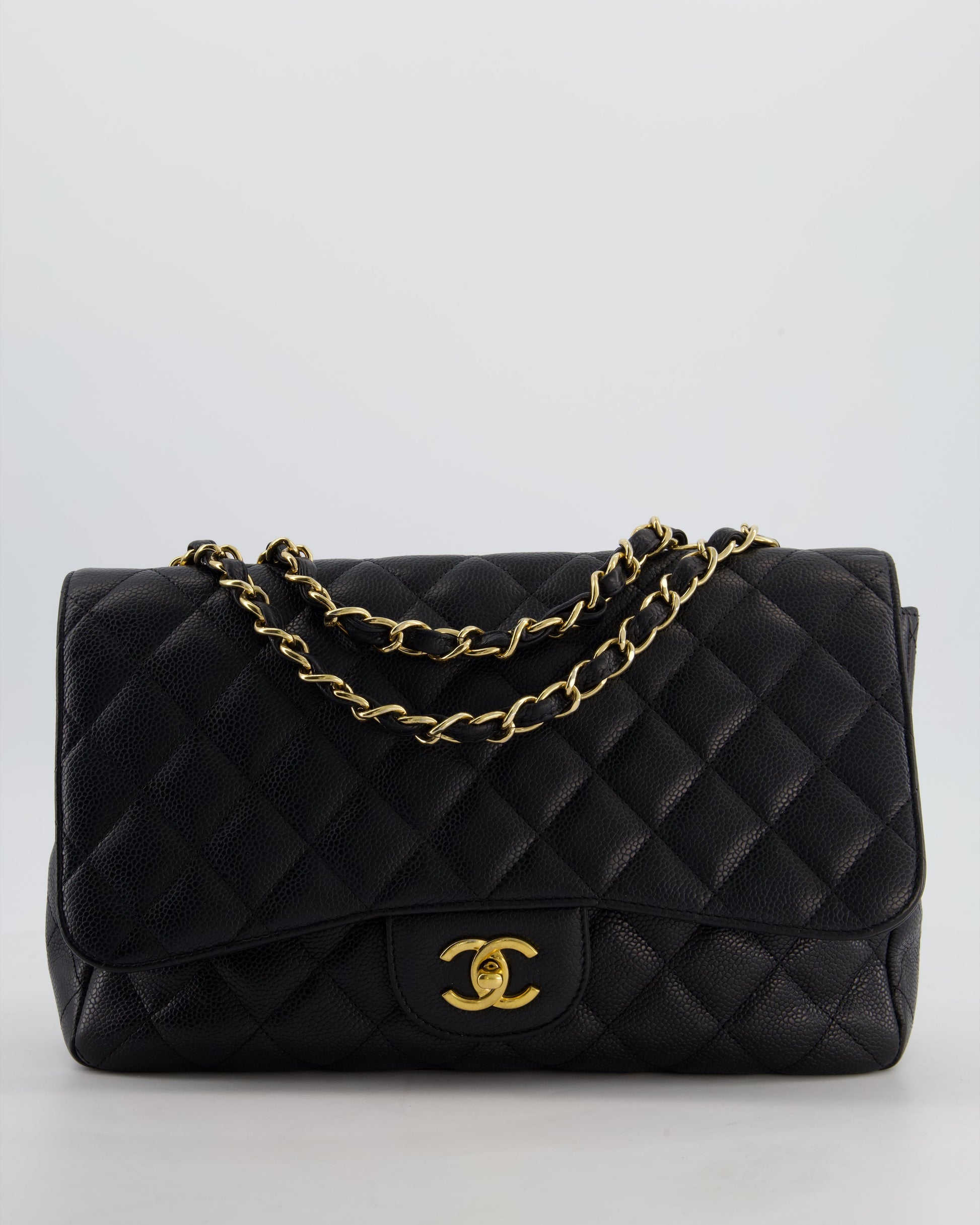 *FIRE PRICE* Chanel Black Jumbo Classic Single Flap Bag in Caviar Leather with Gold Hardware