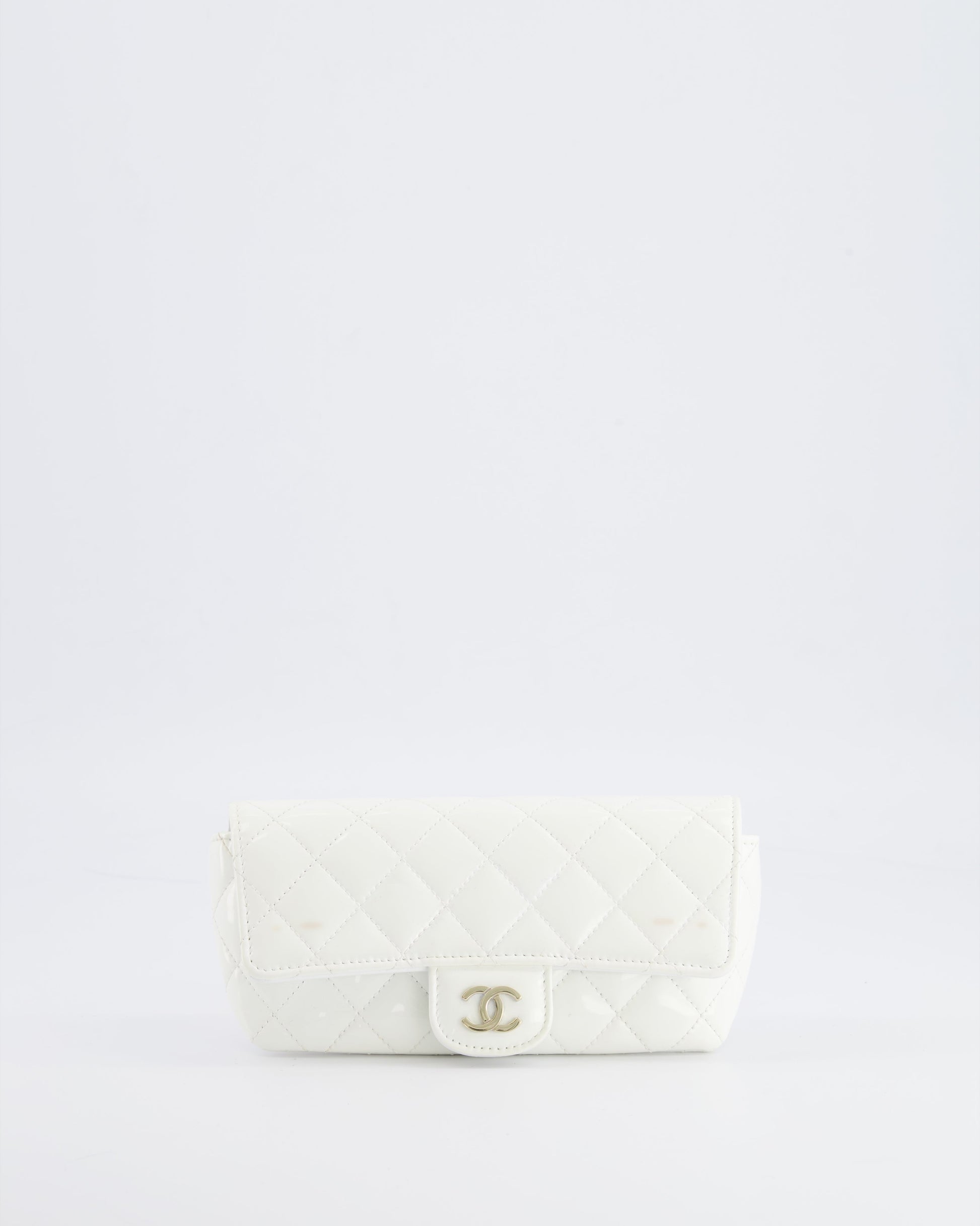 Chanel White Patent Sunglasses Case on Chain Bag with Champagne Gold Hardware