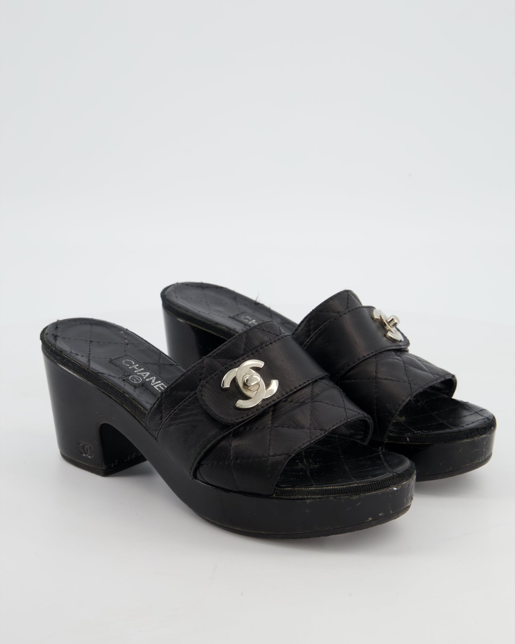 Chanel 2011 Black Quilted CC Turnlock Sandals Size EU 37.5