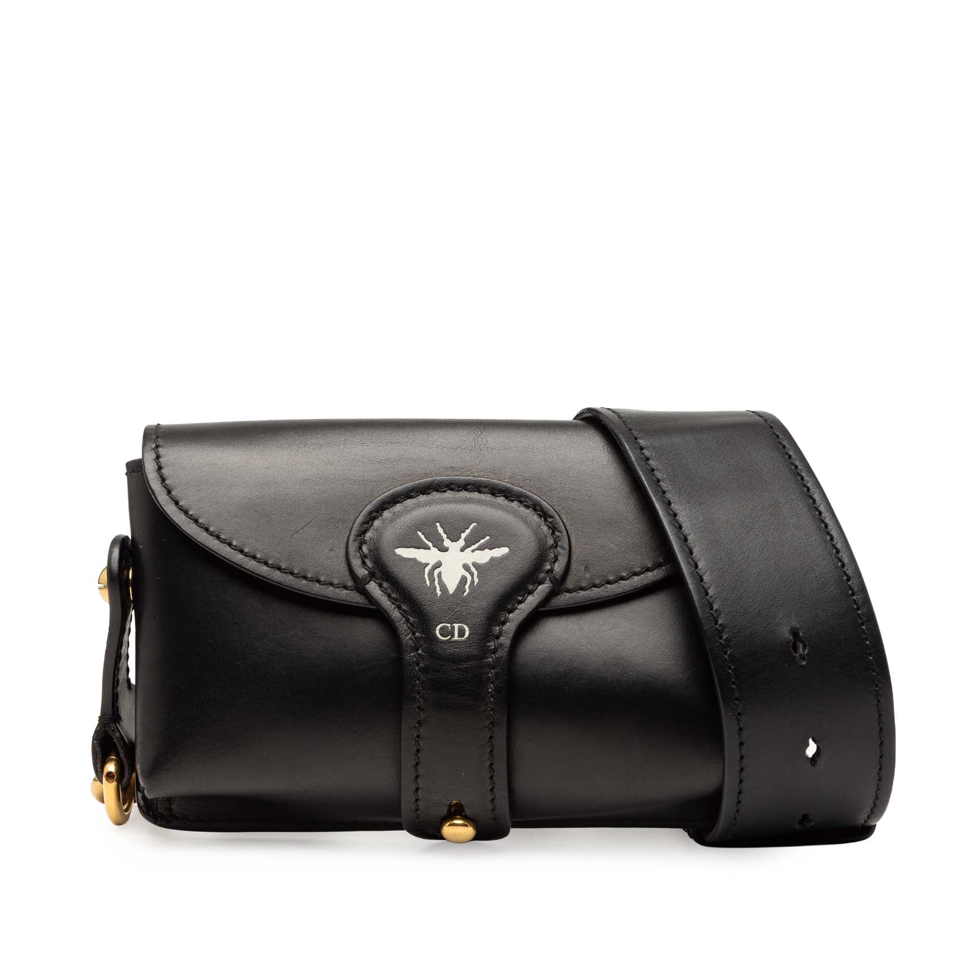 Dior Handbag D Bee Saddle Bag Leather Black Mini Crossbody Bag