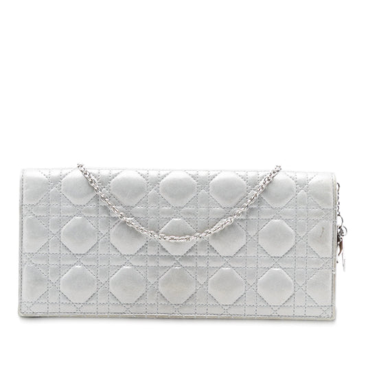 Dior Handbag Iridescent Cannage Lady Convertible Clutch Crossbody Bag Lambskin Silver Clutch Bag
