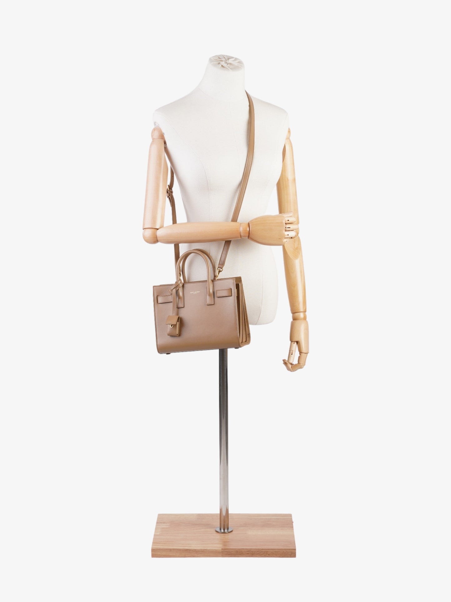 YSL Saint Laurent Sac De Jour Dark Calfskin Nano Handbag Leather Beige Travel Bag
