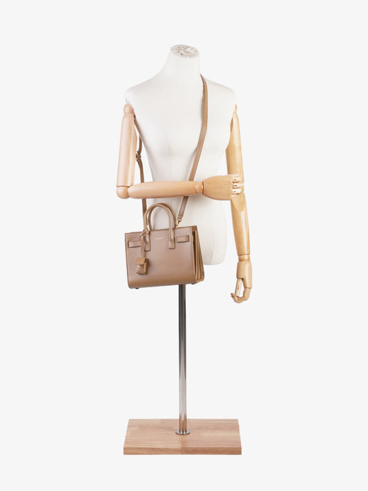 YSL Saint Laurent Sac De Jour Dark Calfskin Nano Handbag Leather Beige Travel Bag
