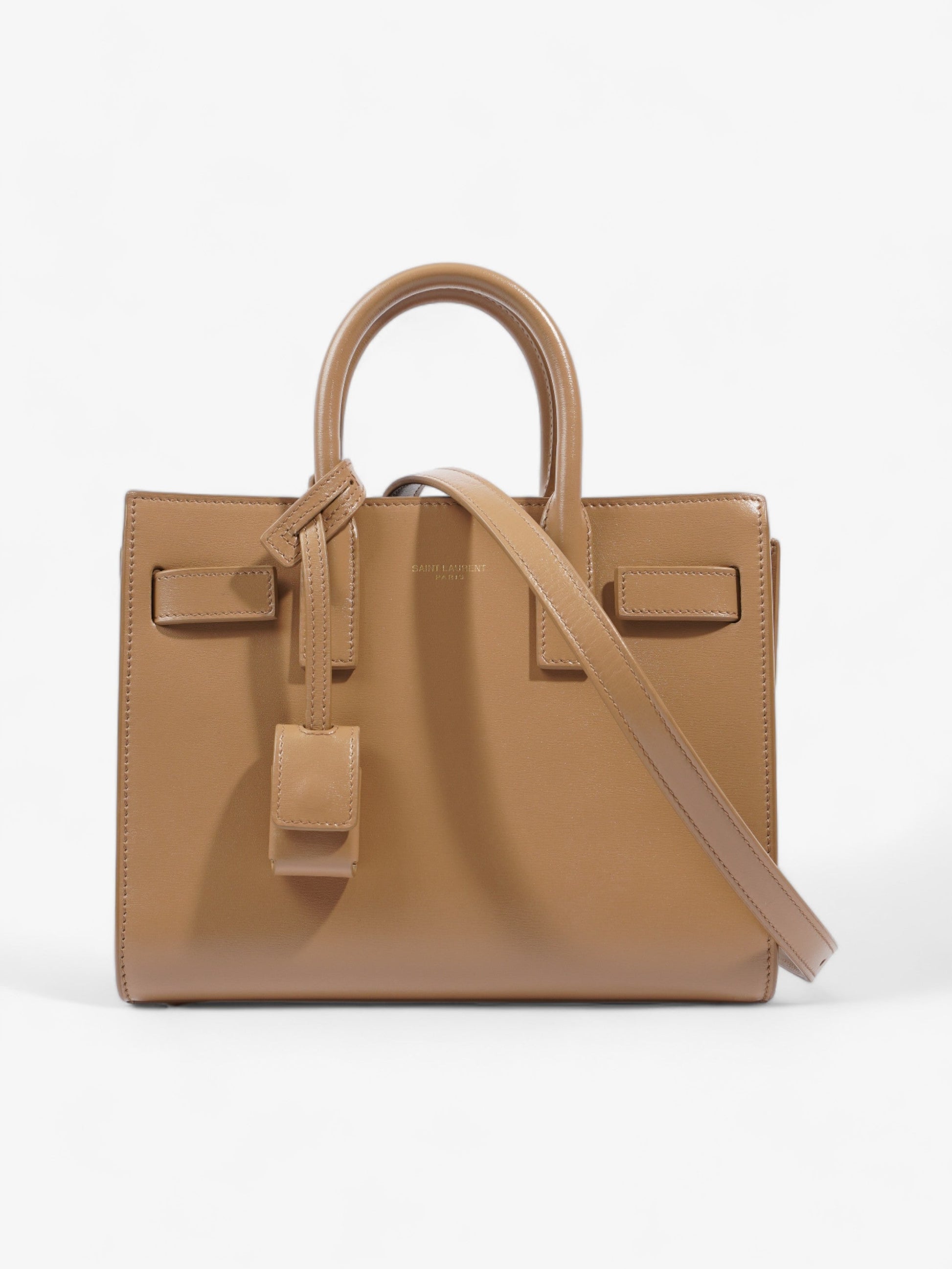 YSL Saint Laurent Sac De Jour Dark Calfskin Nano Handbag Leather Beige Travel Bag