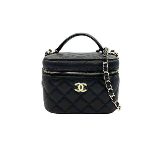 Chanel Top Handle Vanity Case With Chain Caviar Leather Black Crossbody Bag