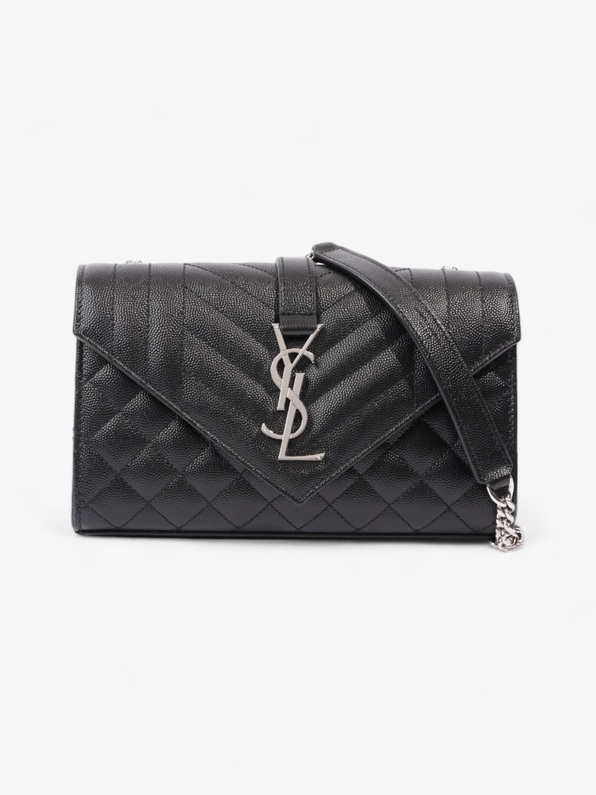 YSL Saint Laurent Envelope Shoulder Bag Leather Matelasse Black