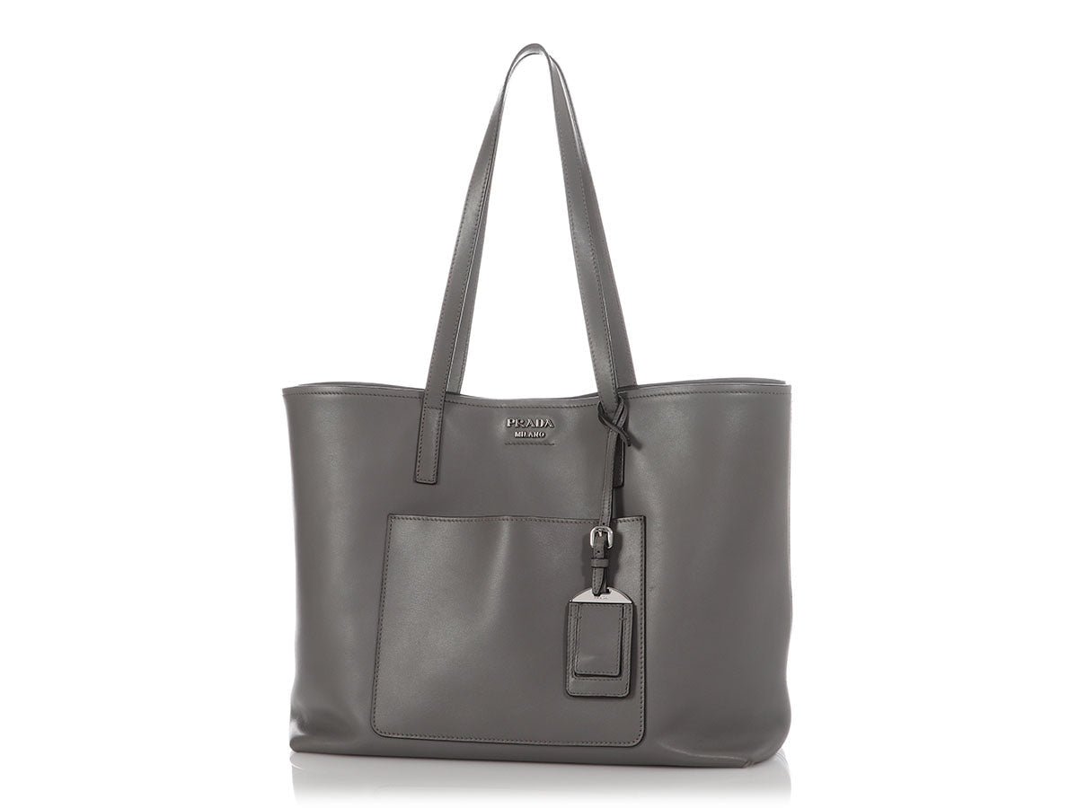 Prada City Calf Shopping Tote Gray Tote Bag