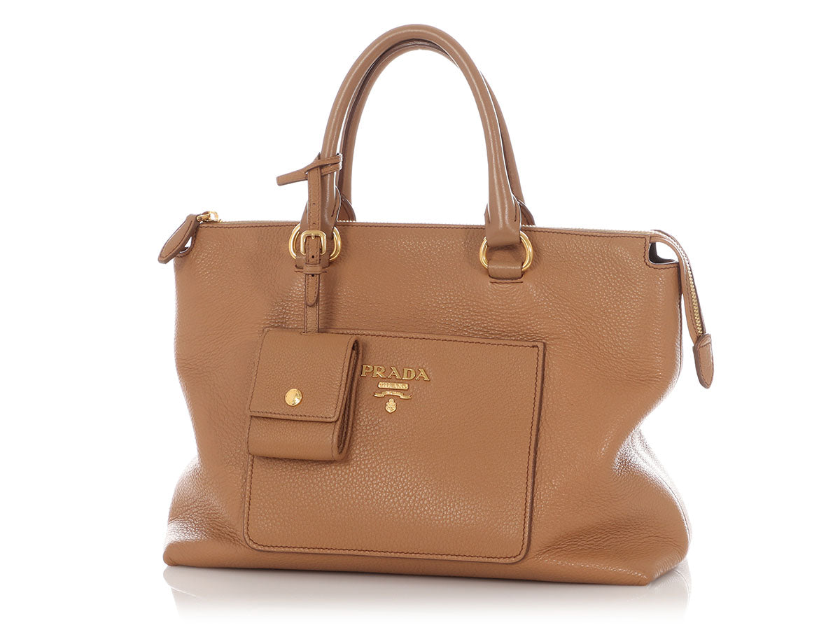 Prada Camel Daino Pocket Tote Vitello Tote Bag