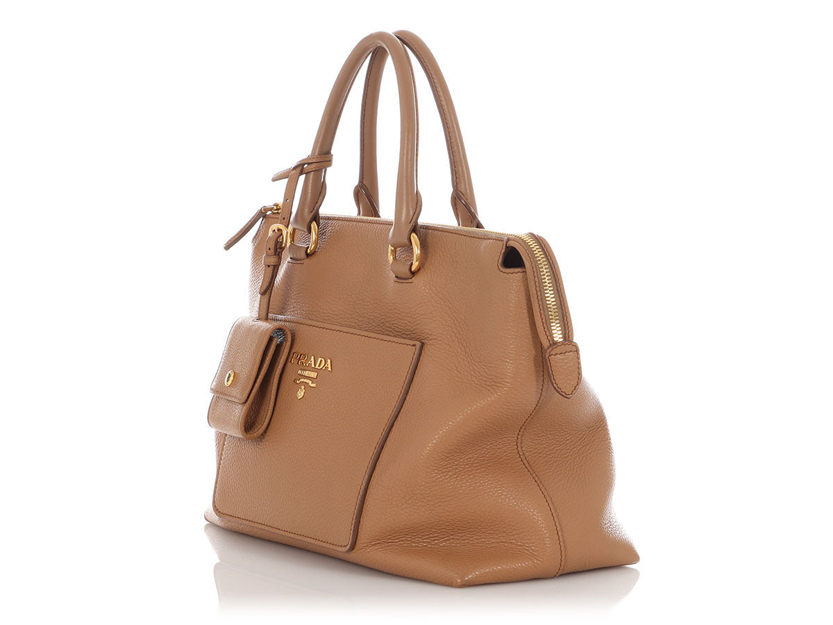 Prada Camel Daino Pocket Tote Vitello Tote Bag