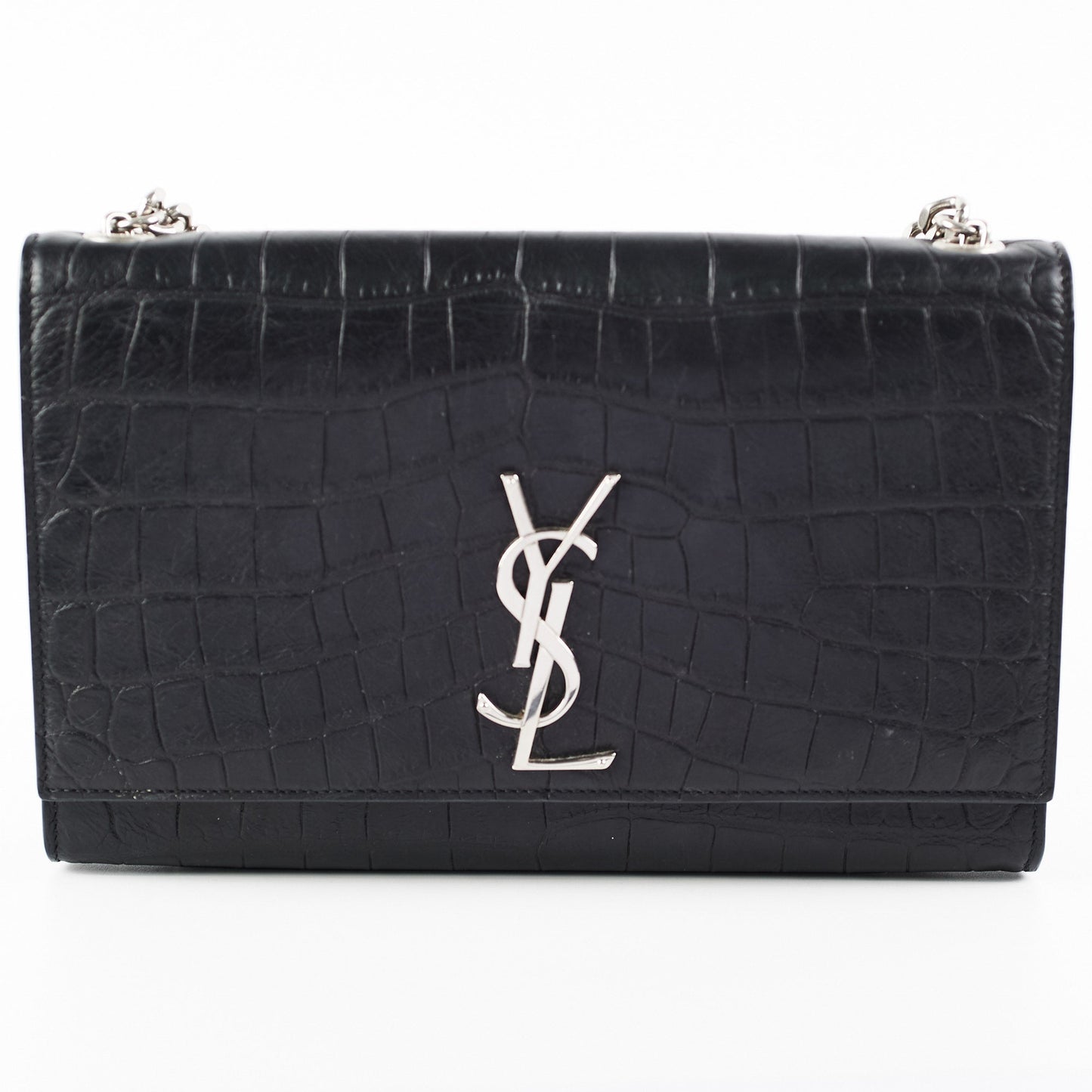 YSL Saint Laurent Croc Kate Crossbody Bag Black Medium