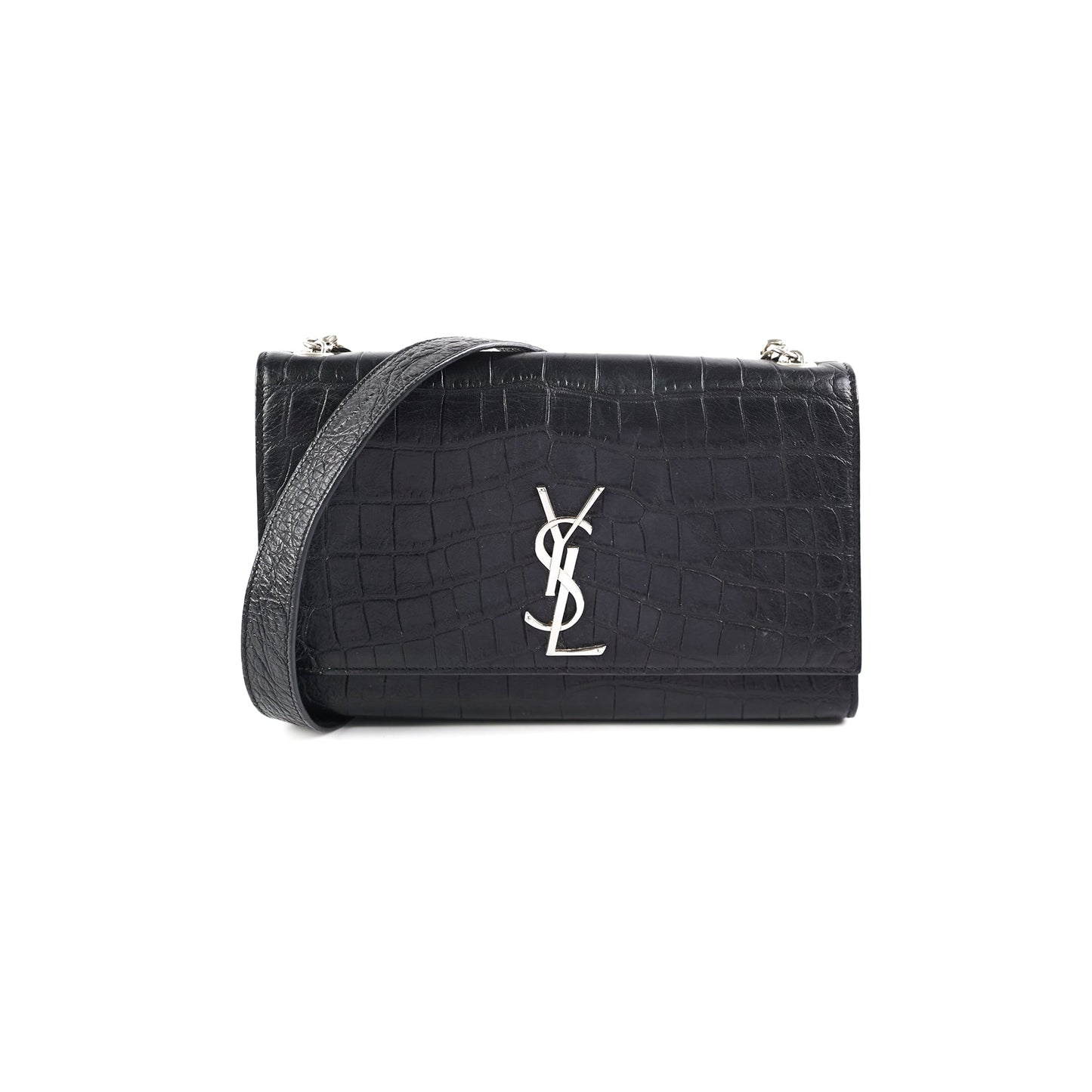 YSL Saint Laurent Croc Kate Crossbody Bag Black Medium