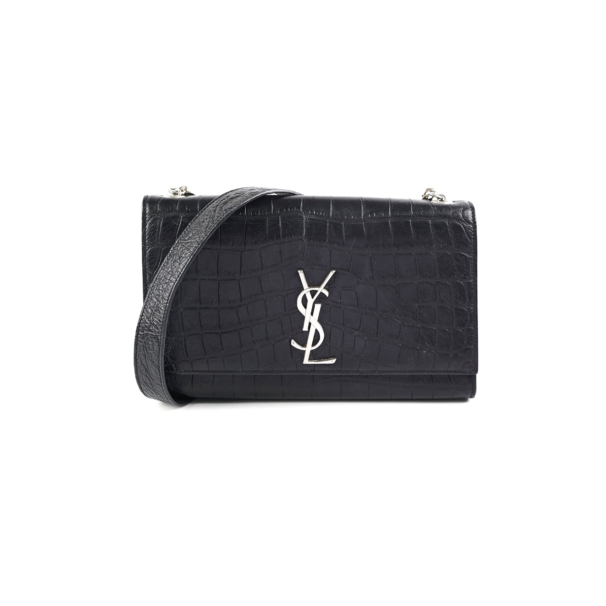 YSL Saint Laurent Croc Kate Crossbody Bag Black Medium