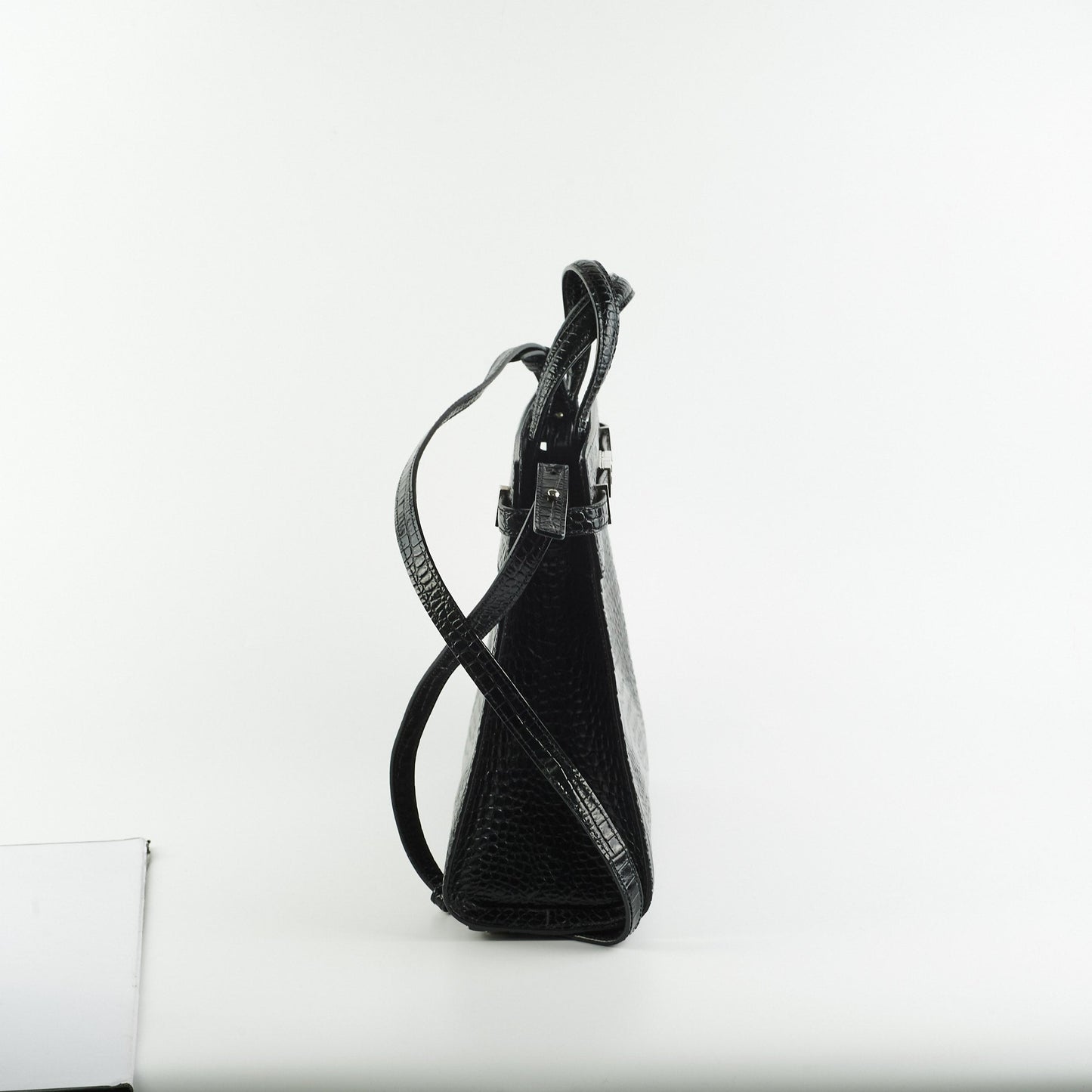 YSL Saint Laurent Manhattan Shopper Croc Tote Black Embossed Shoulder Bag