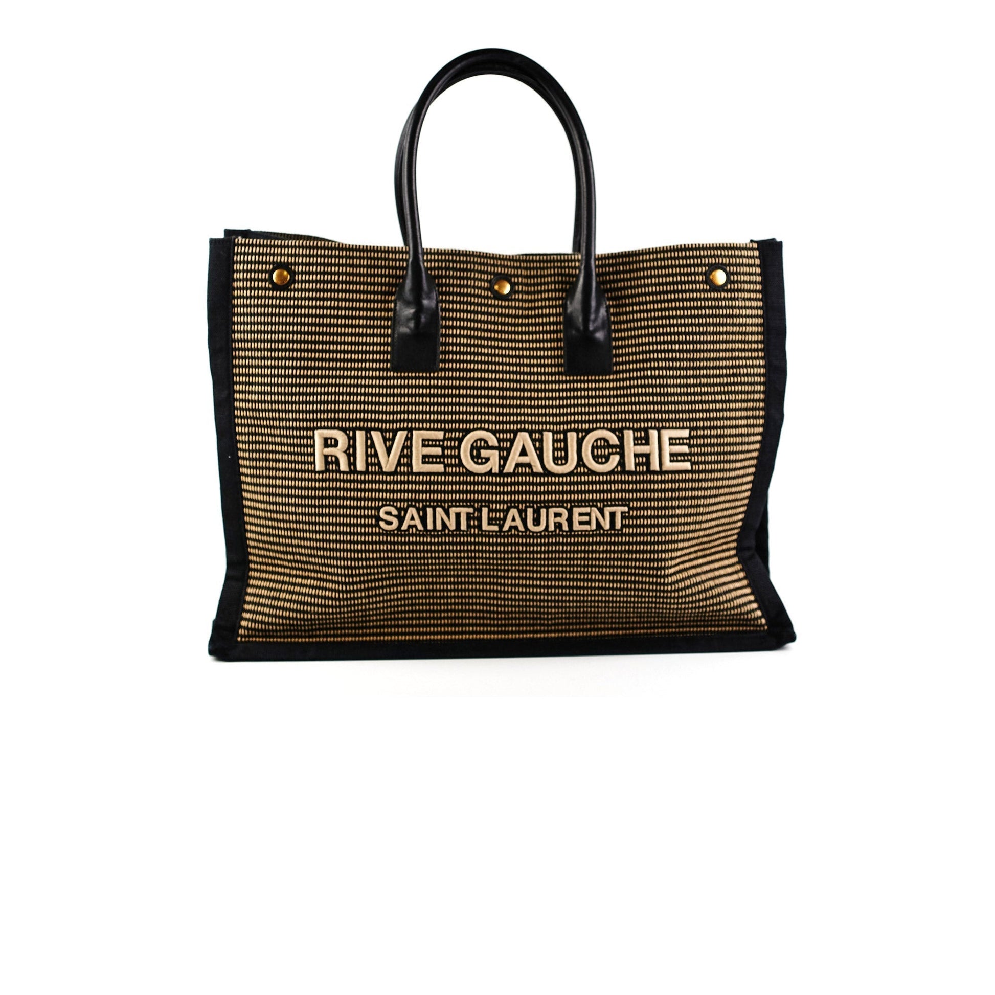 YSL Saint Laurent Rive Gauche Tote Bag Black Beige