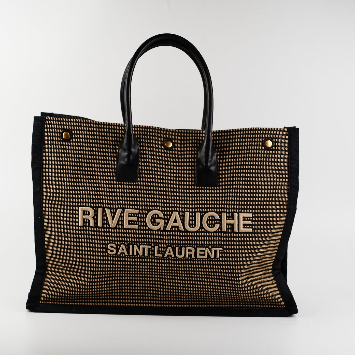 YSL Saint Laurent Rive Gauche Tote Bag Black Beige