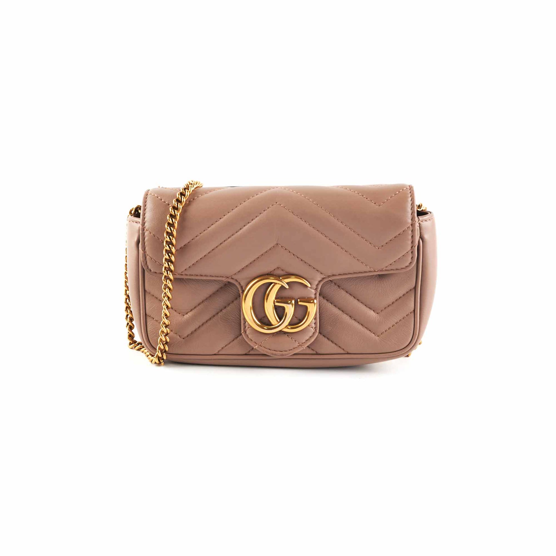 Gucci Supermini Marmont Dusty Crossbody Bag Matelasse Pink